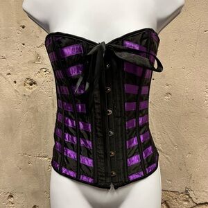 Vintage Y2K Purple Black Silky Strapless Corset Top Whimsigoth Goth Halloween XL